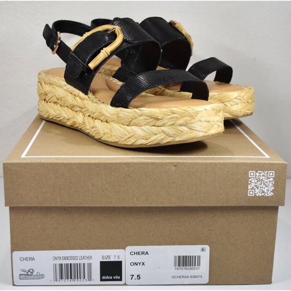 DOLCE VITA NIB CHERA ONYX EMBOSSED LEATHER PLATFORM SLINGBACK SANDAL. SIZE 7.5M - Picture 3 of 13